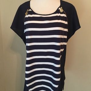 Anne Klein navy and white stripe shirt Large